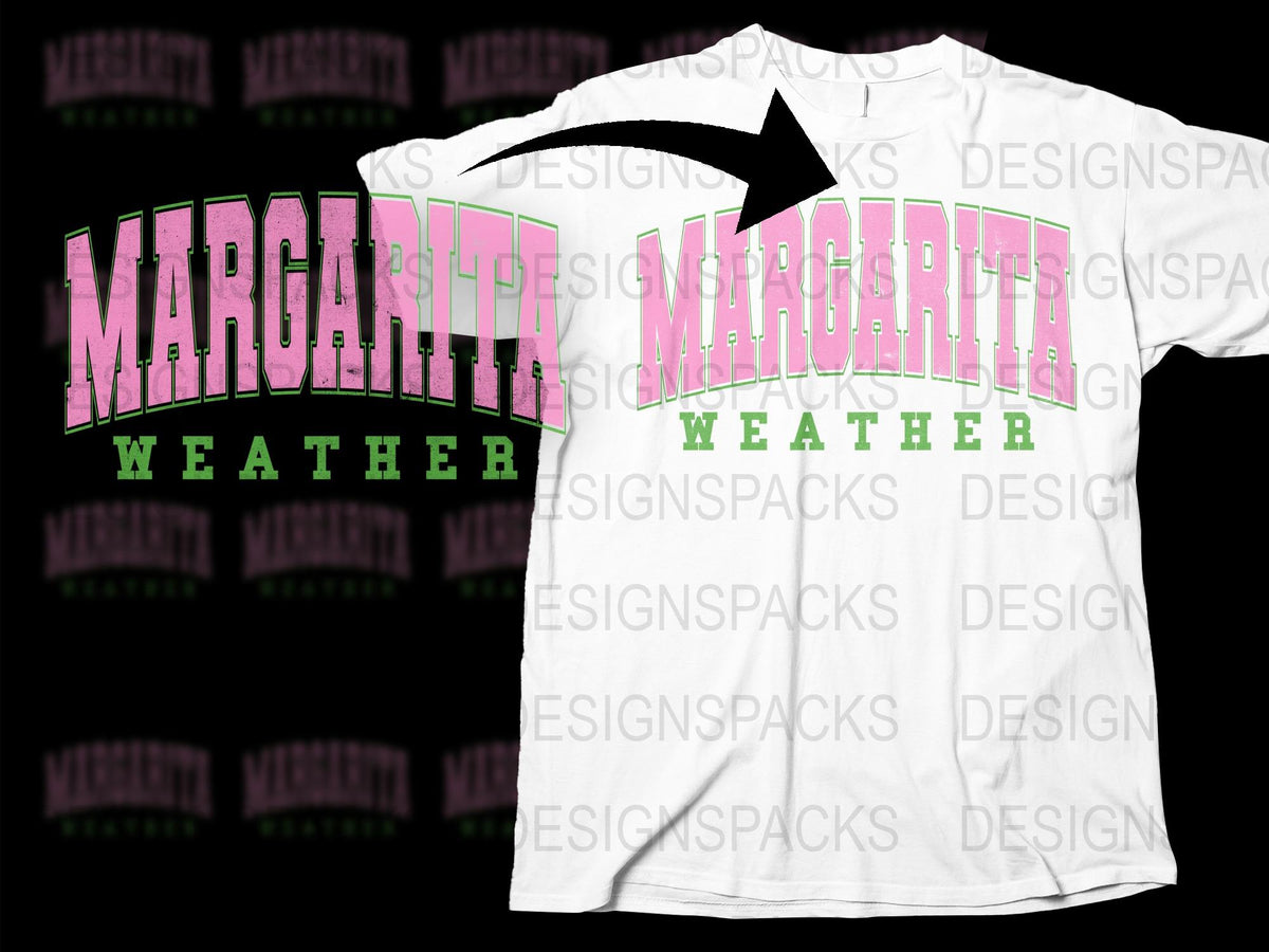 Margarita Weather T-Shirt, Neon Pink and Green Summer Tee, Fun Party Drink Shirt