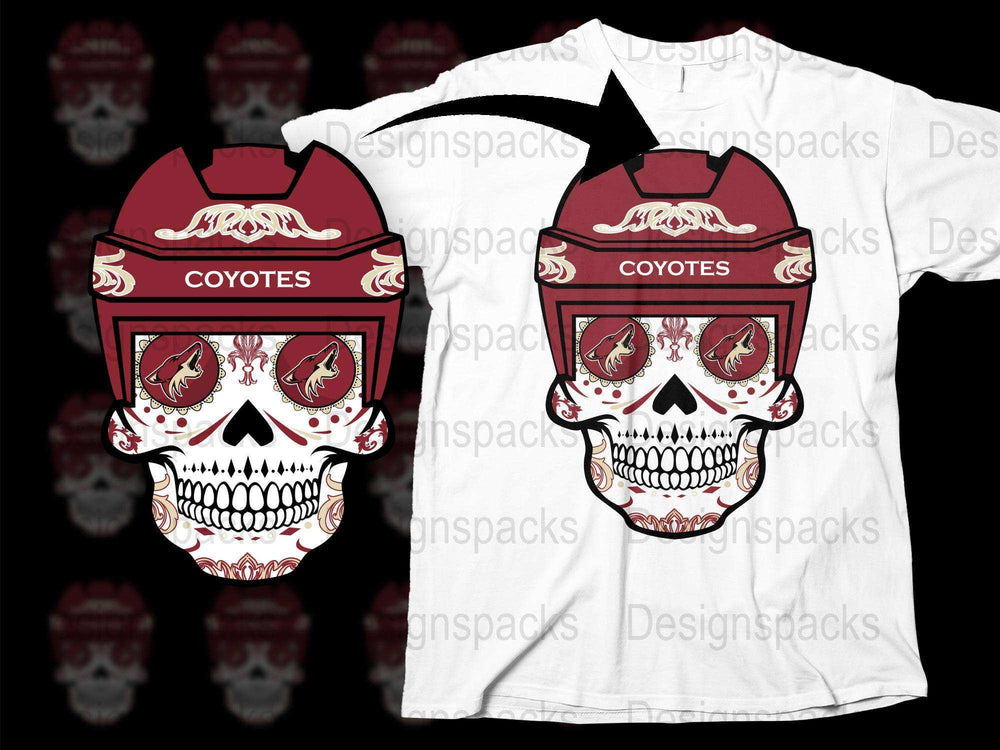 Coyotes Graphic Skull T-Shirt, Red and White, Men's Fashion Tee, Unique Bold Design, Casual Streetwear, Trendy Skull Art Shirt