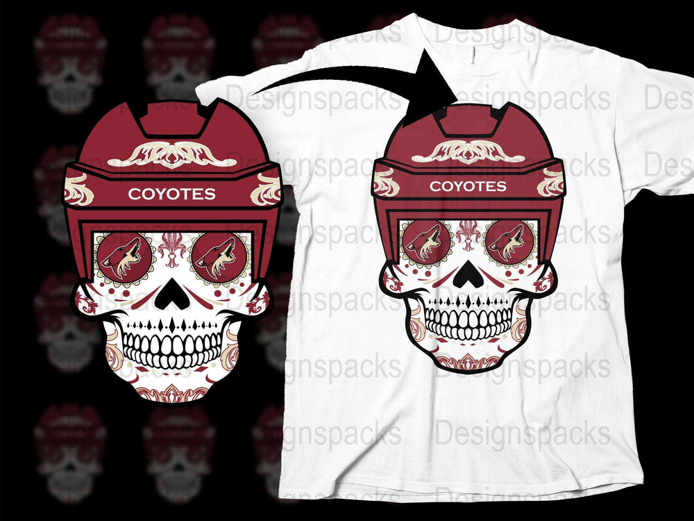 Coyotes Graphic Skull T-Shirt, Red and White, Men's Fashion Tee, Unique Bold Design, Casual Streetwear, Trendy Skull Art Shirt