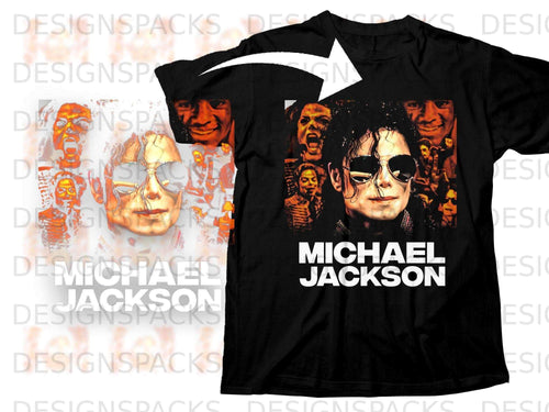 Black t-shirt featuring Michael Jackson's face and name in white text.