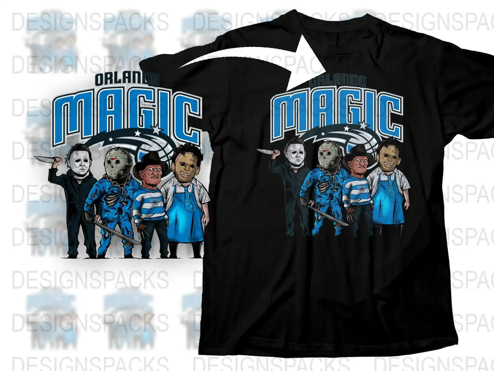 Orlando Magic Themed T-Shirt with Cartoon Characters, Sports Fan Apparel, Basketball Team Tee