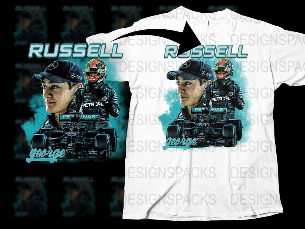 George Russell F1 Racing Graphic T-Shirt, PETRONAS Mercedes Team Tee, Motorsport Fan Apparel, Unisex Sports Shirt