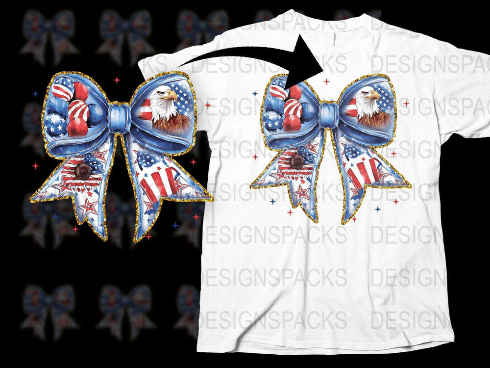 Patriotic Eagle American Flag Bow and T-Shirt Set, Fourth of July Apparel, USA Themed Clothing