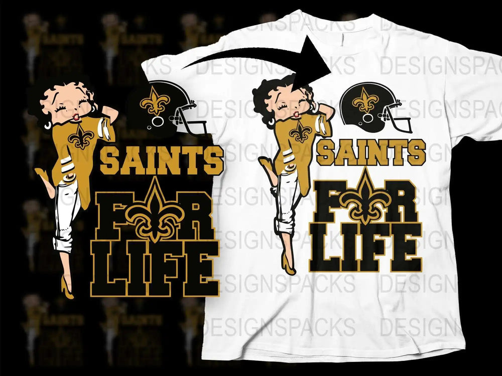 New Orleans Saints T-Shirt, Fan Life Design, Cheerleader Graphic Tee, Black and Gold Football Shirt