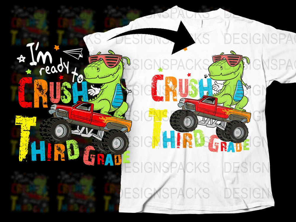 Boys Dinosaur T-Shirt 'Ready to Crush Third Grade' Graphic Tee, Kids School Shirt, Fun T-Rex Design, Back to School Outfit