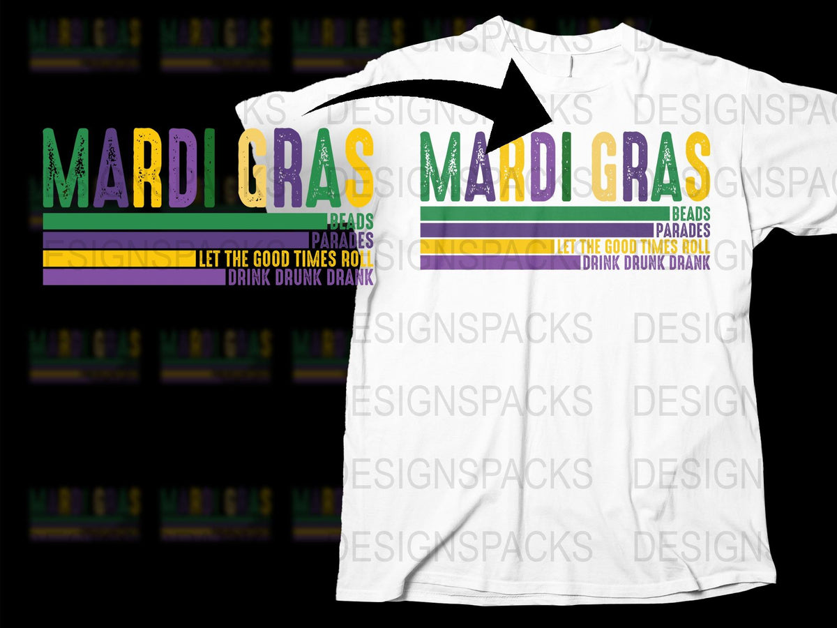 Mardi Gras T-Shirt Colorful Parade Themed Graphic Tee Let The Good Times Roll Design Unisex Shirt