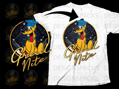Pluto wearing a graduation cap with 