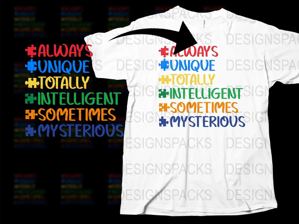 Colorful Hashtag T-Shirt Unique Totally Intelligent Sometimes Mysterious Graphic Tee Unisex Fashion Top