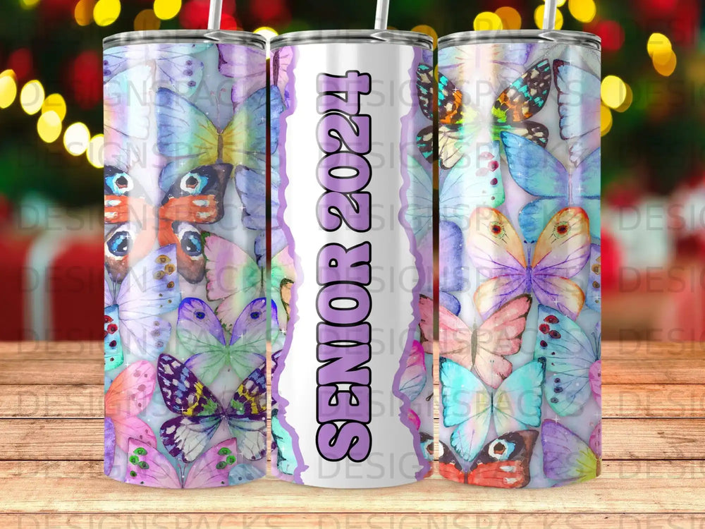 SENIOR 2024 Colorful Butterflies Design Tumbler product type