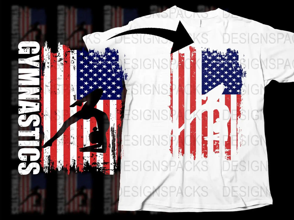 Gymnastics USA Flag T-Shirt, Patriotic Sports Tee, Distressed American Flag, Athletic Apparel, Red White and Blue, Unisex Clothing
