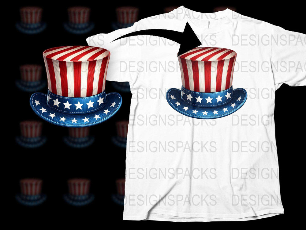 Patriotic Top Hat T-Shirt, American Flag Design, Red White and Blue, Unisex Adult Clothing, USA Stars Stripes Tee