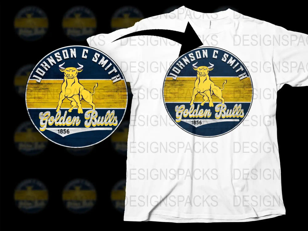 Johnson C Smith University Golden Bulls Graphic T-Shirt, Vintage College Apparel, Sports Fan Gear, 1856 Logo White Tee