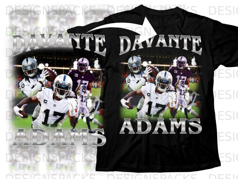 Davante Adams wearing #17 jersey, with graphic elements and text.