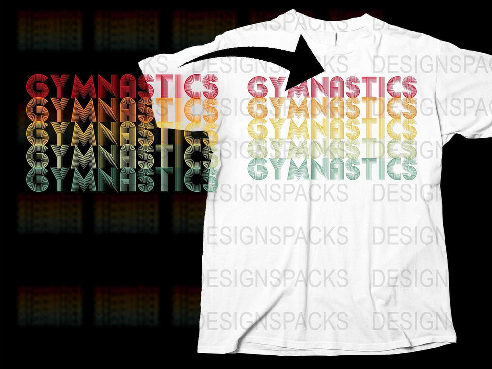 Colorful Gymnastics Text T-Shirt, Rainbow Gradient Graphic Tee, Athletic Sportswear, Unisex Top for Gymnasts