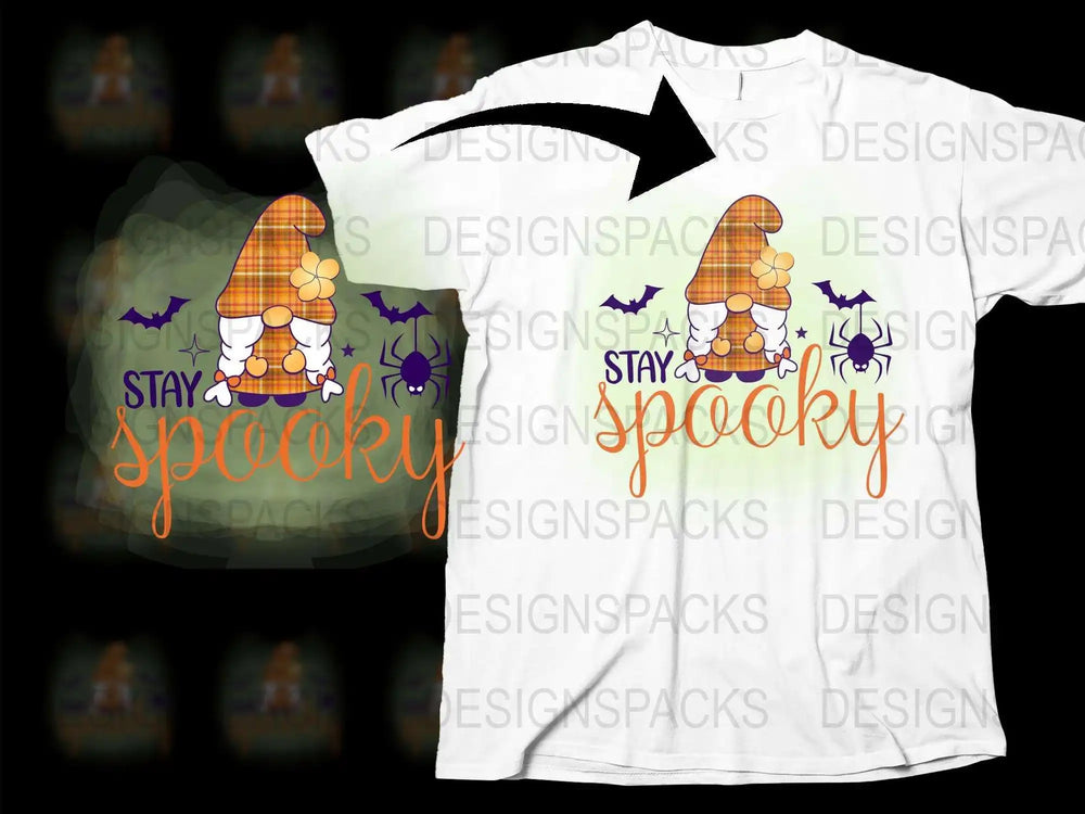 Halloween T-Shirt Stay Spooky Witch Hat Pumpkins Bats Design Spooky Season Graphic Tee October Fall Fashion