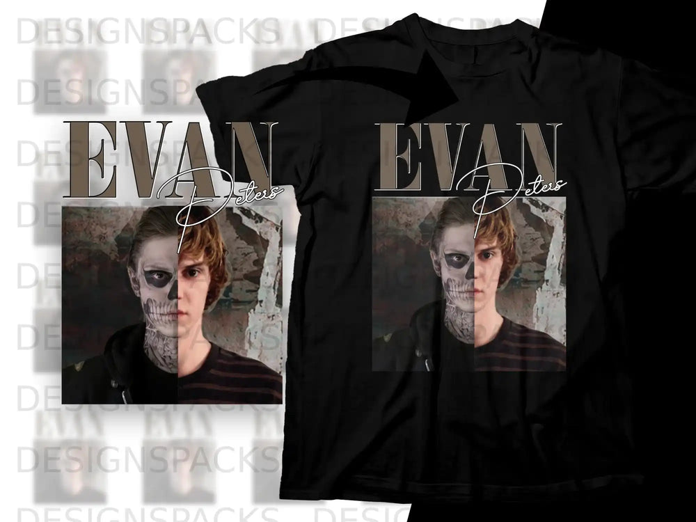 Evan Peters split portrait t-shirt design.