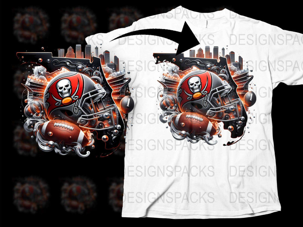 Graphic Pirate Skull Football T-Shirt, Urban Sports Tee, Street Style Apparel, Bold Printed Shirt for Sports Fans