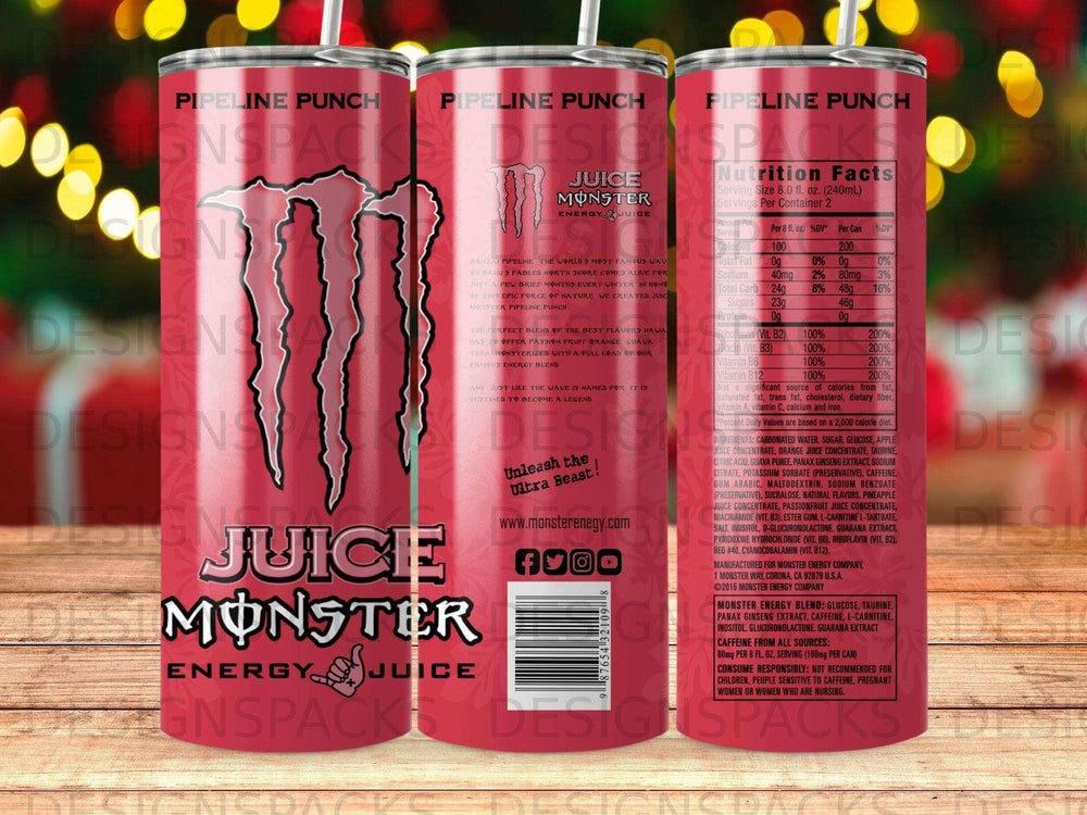 Monster Energy Juice Pipeline Punch can with nutrition facts and ingredients.