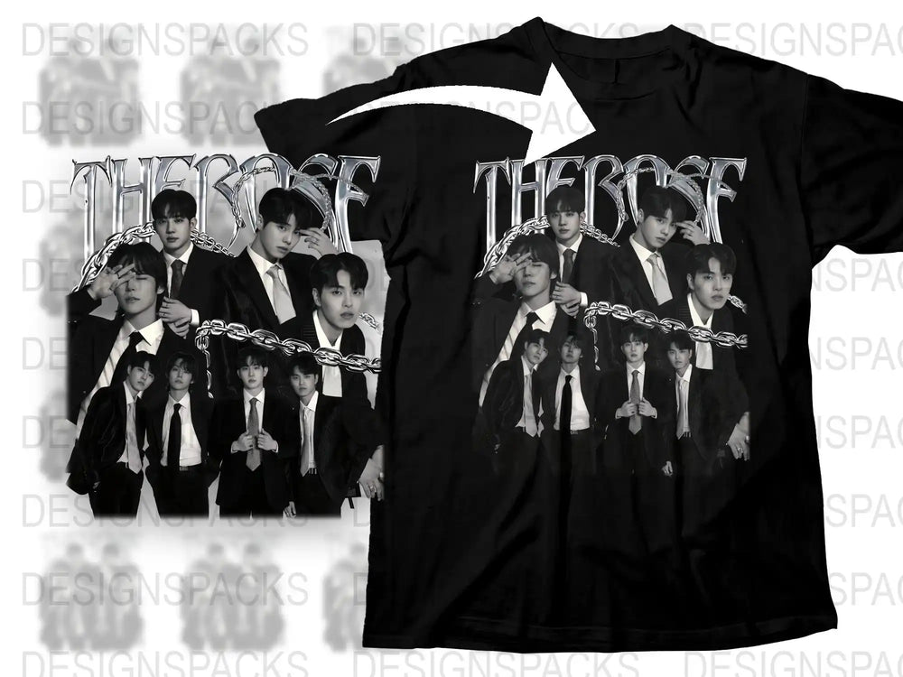 K-Pop Band Graphic T-Shirt, Stylish Black Tee, Popular Music Group, Trendy Youth Fashion, Casual Wear