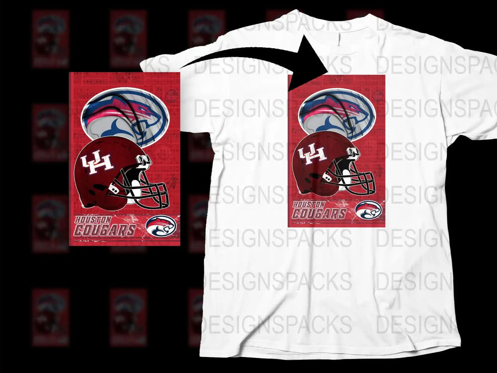 Houston Cougars Graphic T-Shirt, College Football Team, Red White Design, Sports Fan Apparel, Unisex