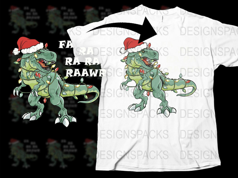 Christmas Dinosaur T-Shirt, Festive T-Rex with Santa Hat, Holiday Graphic Tee, Funny Dino Shirt for Kids and Adults