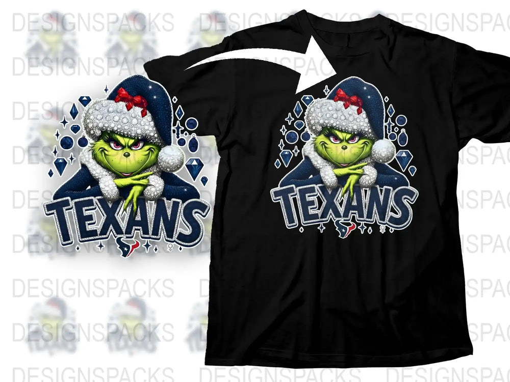 Texans Grinch T-Shirt, Winter Hat Football Fan Tee, Holiday Crewneck Top, Unisex Sports Apparel
