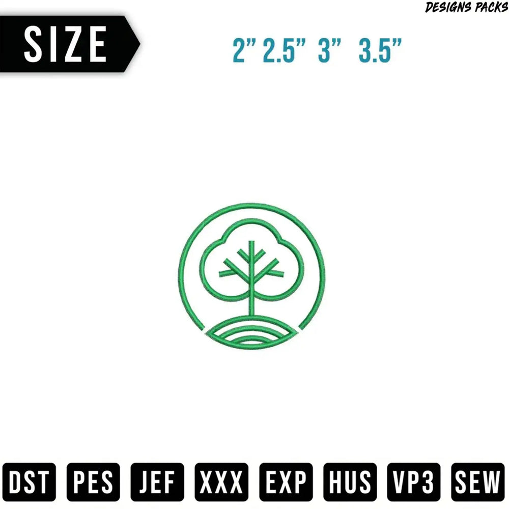 Outline of a tree inside concentric circles, with size and format options.