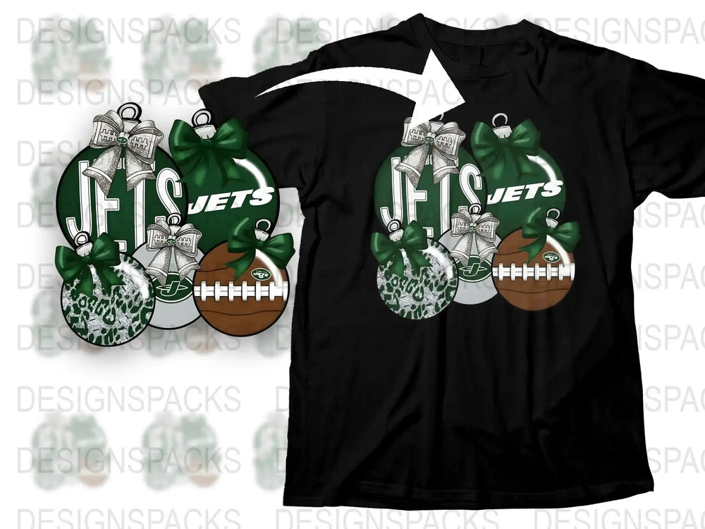 Jets Football Team T-Shirt, Graphic Tee with Leopard Print and Bows, Sports Fan Apparel.