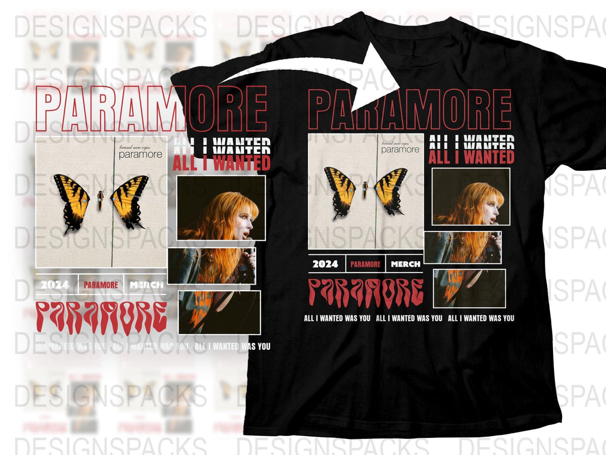 Paramore Band T-Shirt 2024 Tour Merch, 'All I Wanted' Lyric Tee, Butterfly Graphic, Music Fan Apparel