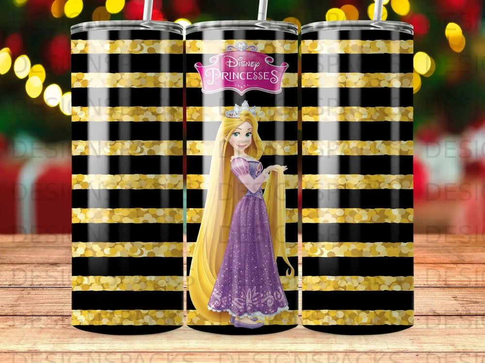 Rapunzel Disney Princesses gold glitter black stripes tumbler product type