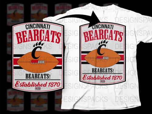 Cincinnati Bearcats Football T-Shirt, Vintage Style College Sports Tee, Established 1870, Retro Graphic Shirt