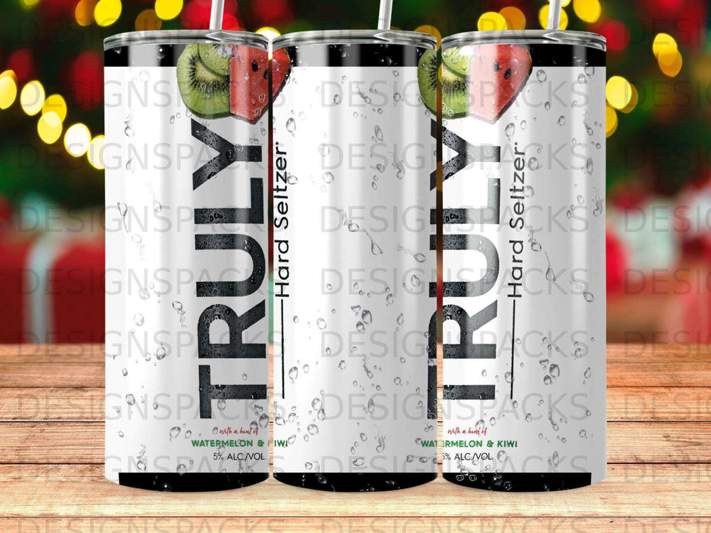 Truly Hard Seltzer cans with watermelon and kiwi graphics.