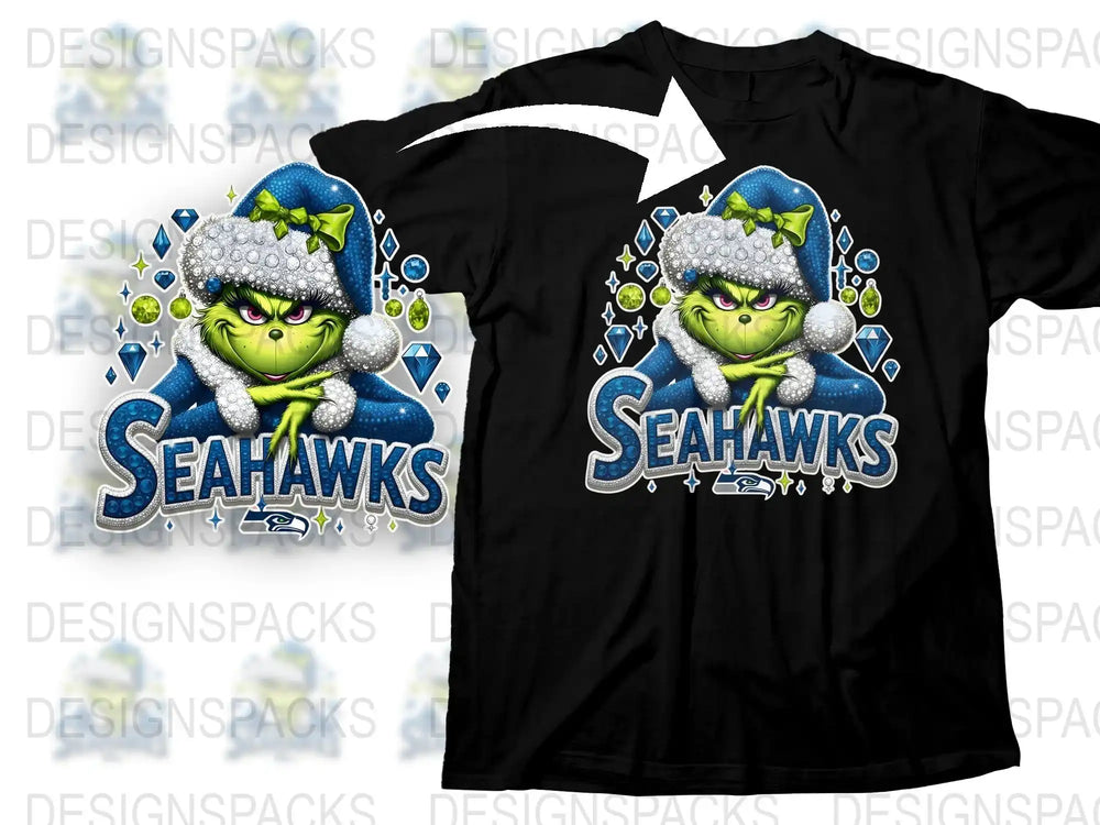 Seattle Football Fan T-Shirt, Grinch Inspired Design, Seahawks Winter Apparel