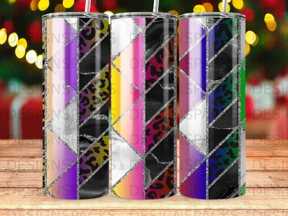 Colorful geometric leopard print glitter tumbler product type