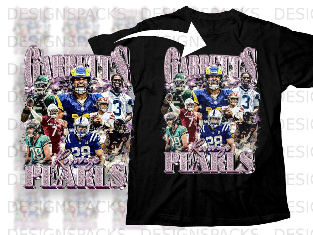 Arizona Cardinals players with "Pearls" text overlay on black t-shirt.