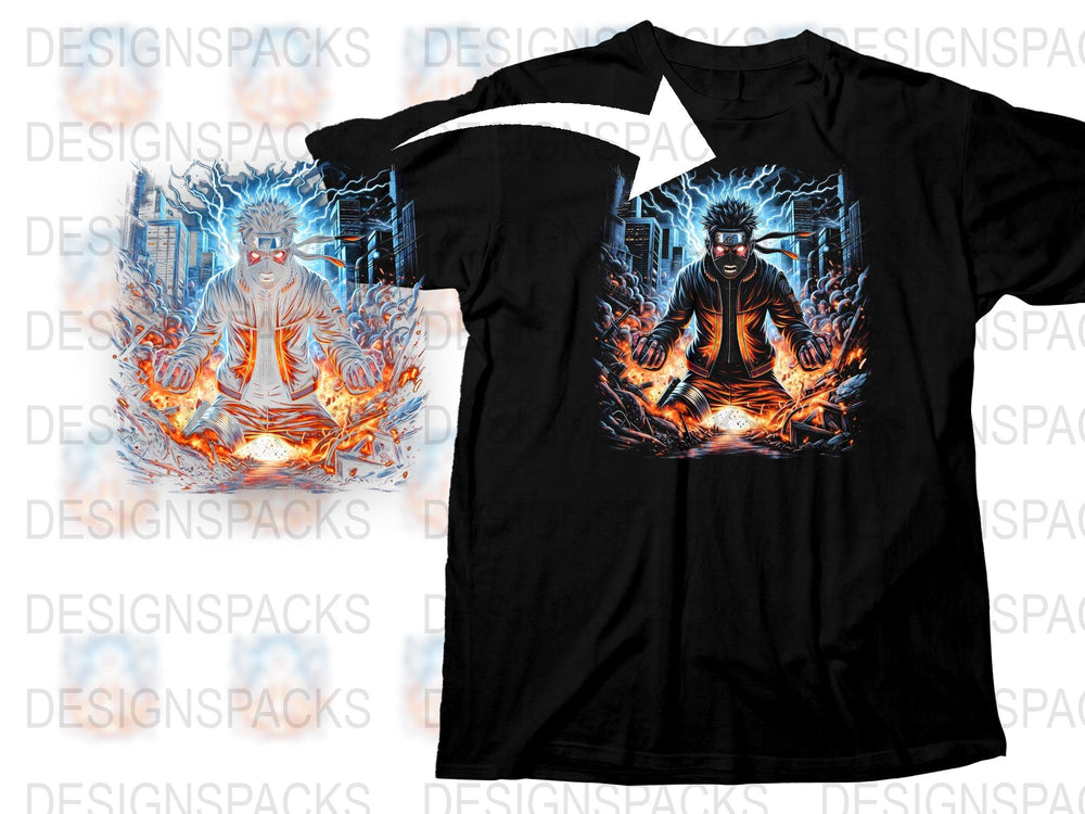 Men's Graphic T-Shirt with Fiery Demon Print, Urban Style Streetwear, Unique Burning Monster Design, Cool Trendy Tee