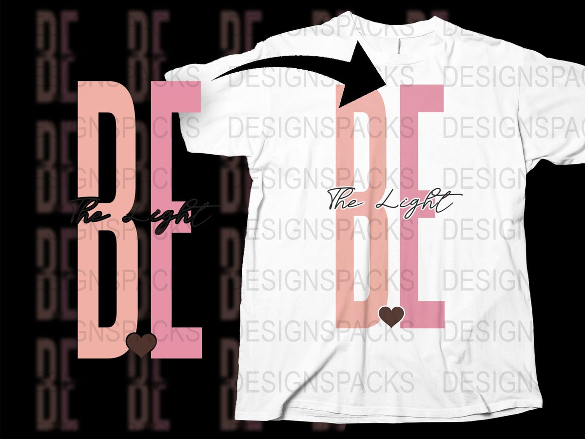 Modern Graphic T-Shirt, 'Be The Light' Motivational Quote, Casual Wear, Unisex Tee, Stylish Typography with Hearts Design
