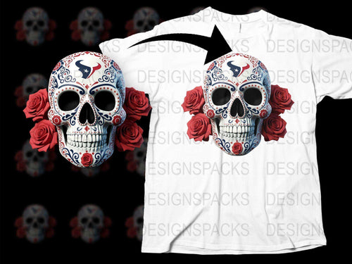 Day of the Dead Sugar Skull T-Shirt, Floral Rose Skull Graphic Tee, Unisex White Cotton Shirt