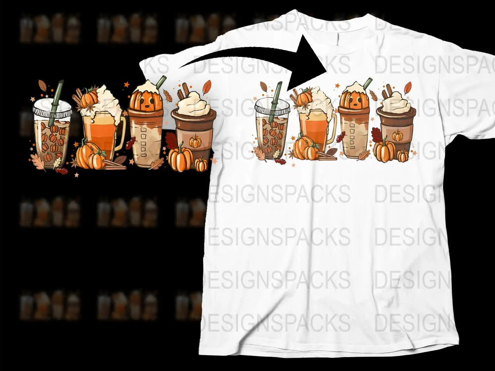 Autumn Pumpkin Spice Latte T-Shirt, Fall Coffee Drinks Graphic Tee, Thanksgiving Fashion Top