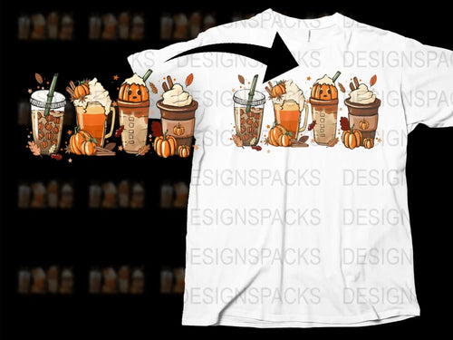 Autumn Pumpkin Spice Latte T-Shirt, Fall Coffee Drinks Graphic Tee, Thanksgiving Fashion Top