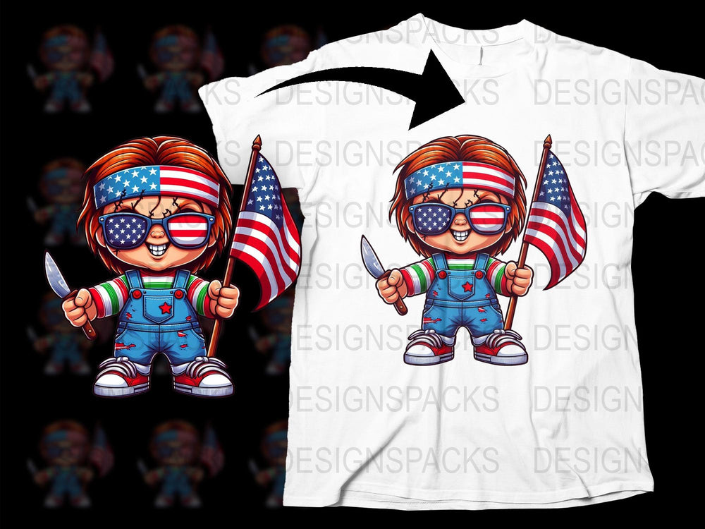 Patriotic Cartoon Boy T-Shirt, American Flag, Stars and Stripes, Independence Day Tee, Kids Fashion, Colorful Graphic Shirt