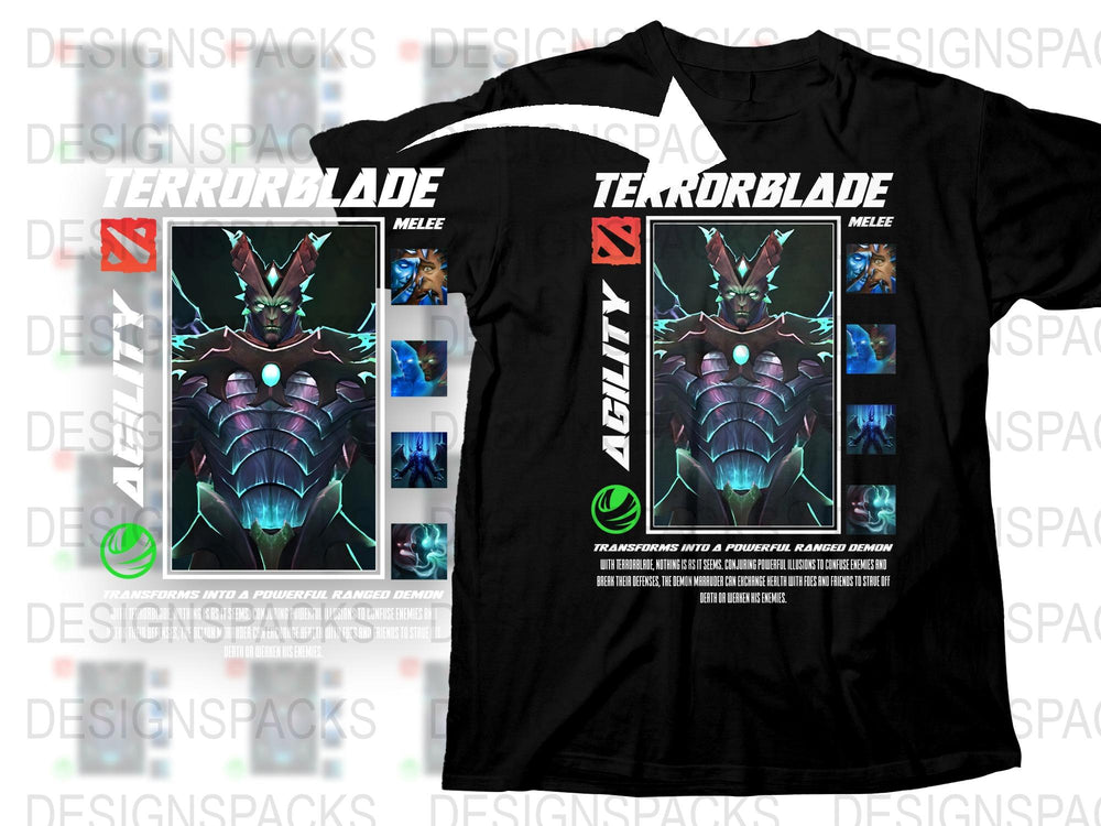 Terrorblade Dota 2 Inspired T-Shirt, Men's Black Graphic Tee, Gaming Apparel, Unique Melee Hero Design, Casual Wear