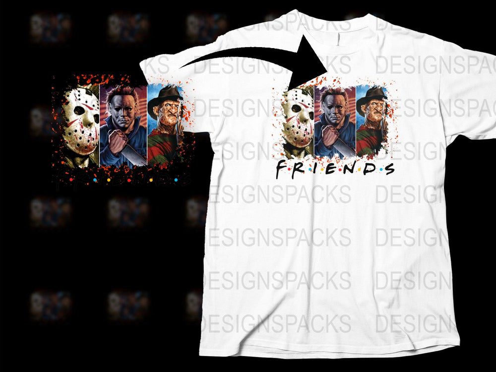 Horror Movie Icons Friends T-Shirt, Unisex Graphic Tee, Halloween Party Shirt, Movie Fan Gift