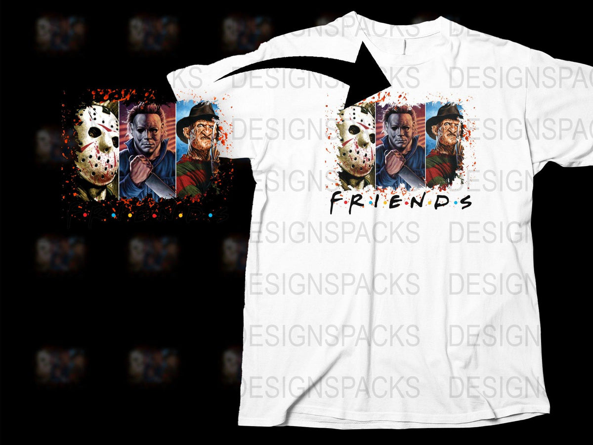 Horror Movie Icons Friends T-Shirt, Unisex Graphic Tee, Halloween Party Shirt, Movie Fan Gift