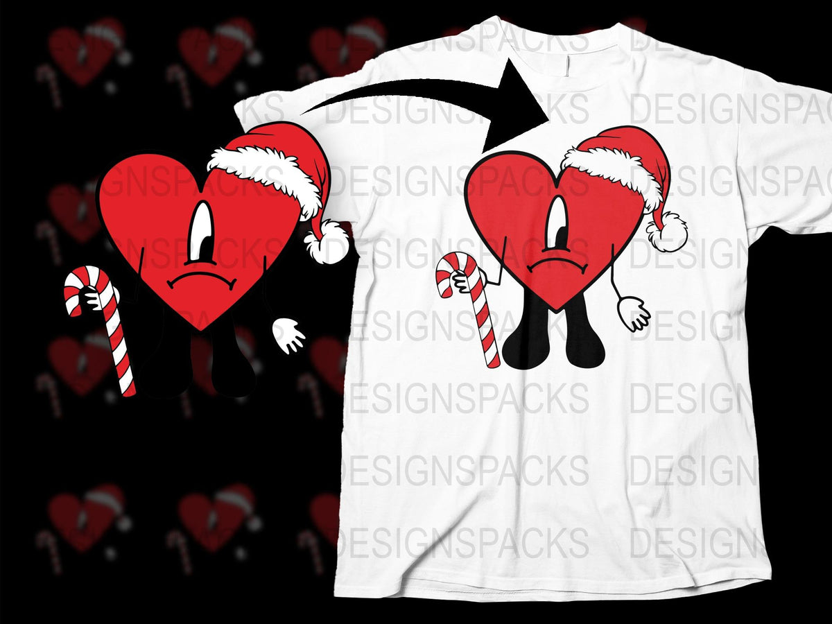 Funny Christmas T-Shirt, Cute Hearts in Santa Hats, Holiday Casual Wear, Unisex Gift Idea