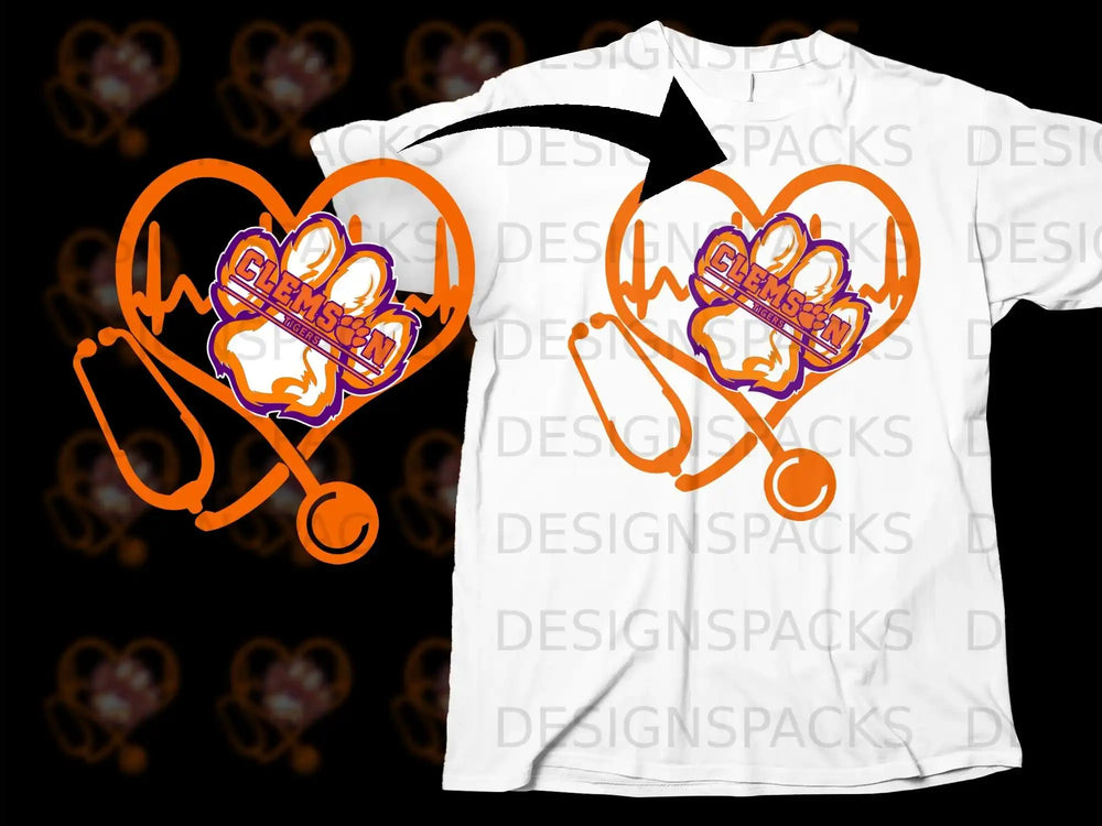 Clemson Tigers Heartbeat Stethoscope Design T-Shirt