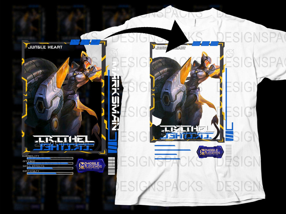 Jungle Heart Warrior Shift Graphic T-Shirt, Cool RPG Game Character Tee, Fantasy Battle Shirt Design for Gamers