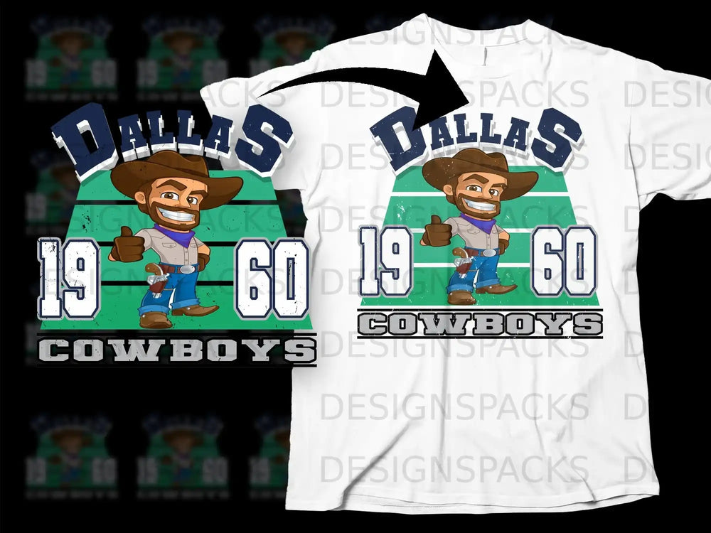 Dallas 1960 Cowboys Graphic T-Shirt with Cartoon Cowboy