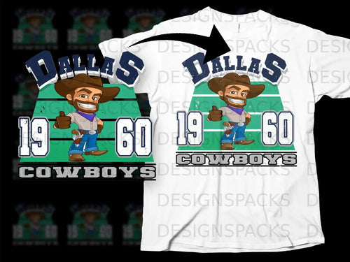 Dallas 1960 Cowboys Graphic T-Shirt with Cartoon Cowboy