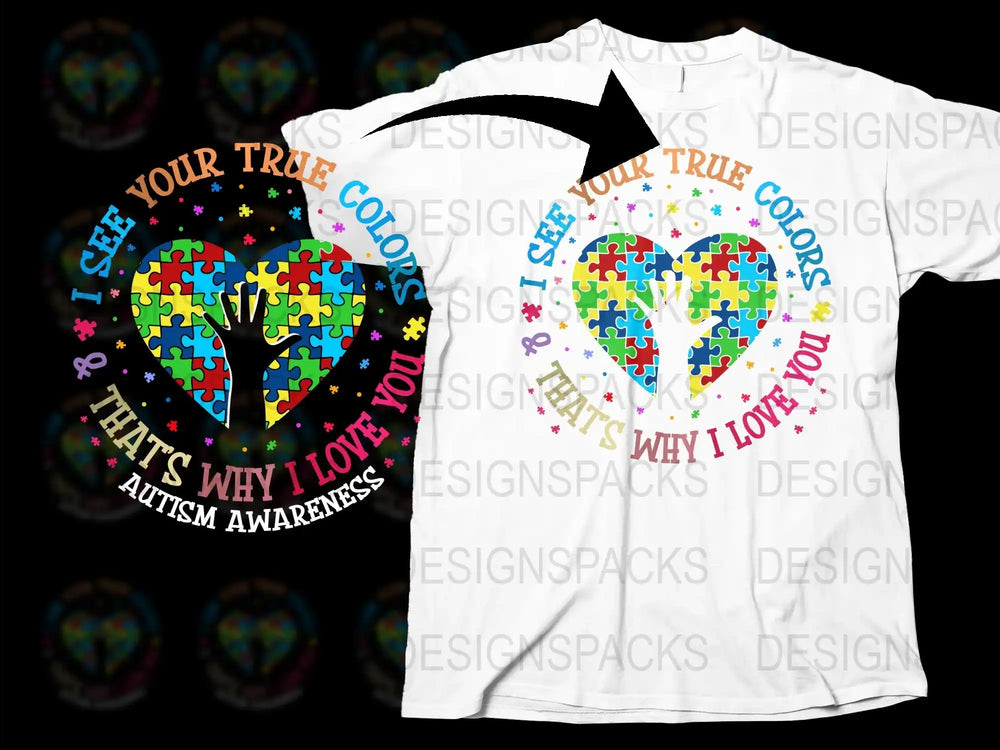 Autism Awareness T-Shirt, Colorful Puzzle Heart Design, True Colors Love Tee, Support Autism Speaks Apparel